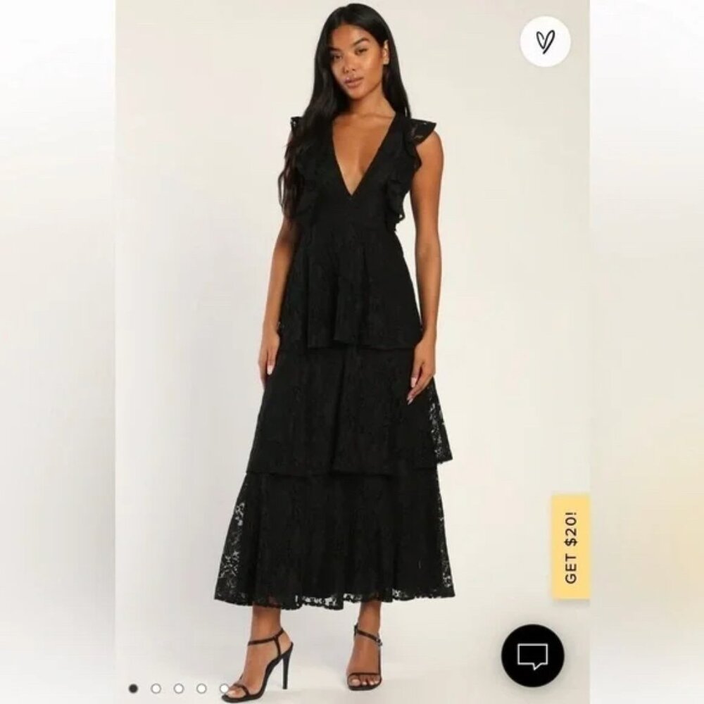 NWT Molinetto Black Lace Ruffled Tiered Sleeveless Maxi Dress